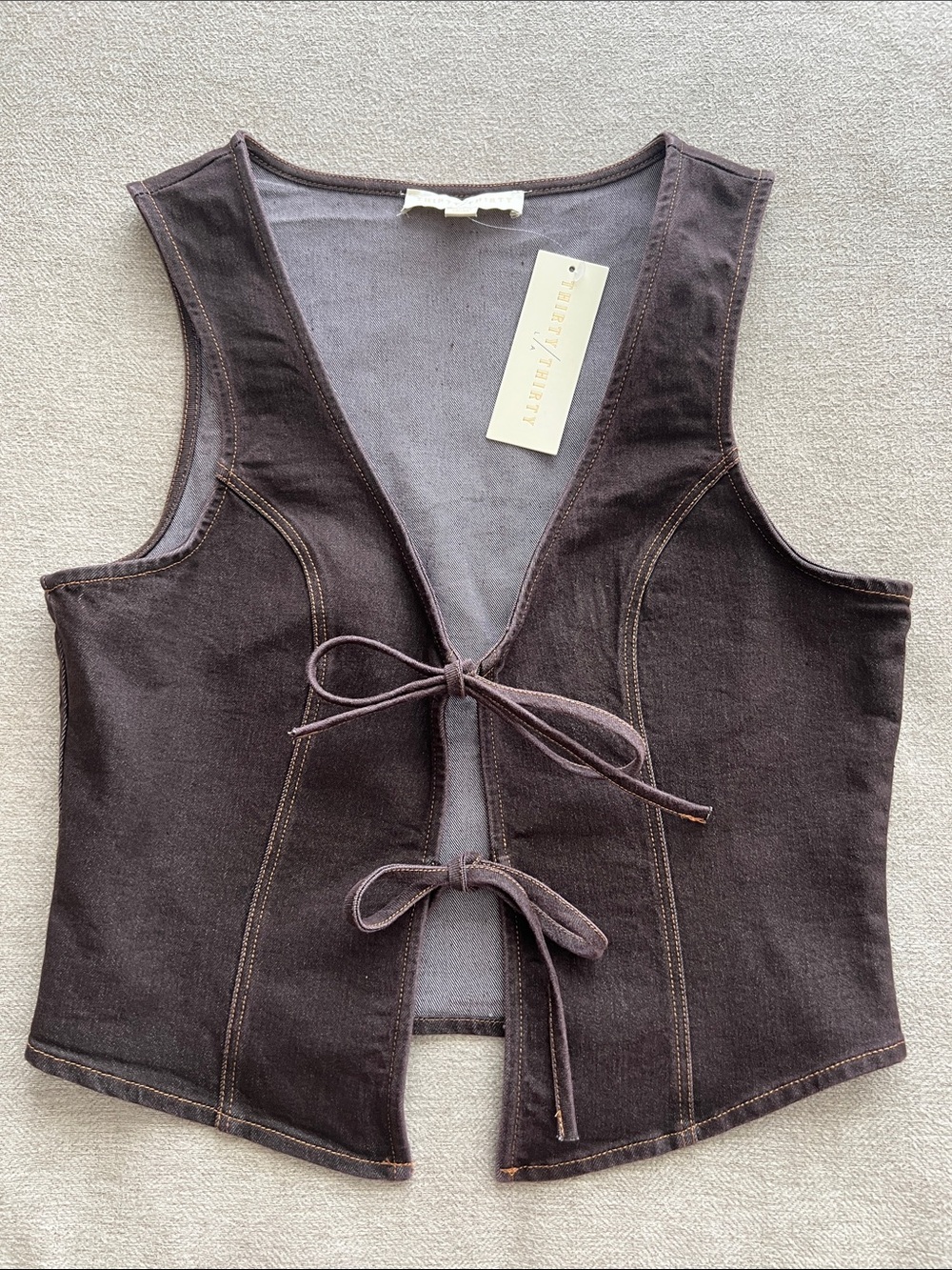Thirty Thirty Brown Jean Tie-Front Crop Vest - Picture 6 of 9